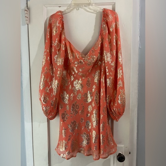 NWT RIXO Paris Silk Mini Dress in Lily Metallic Coral XL or US 12 - Picture 12 of 16